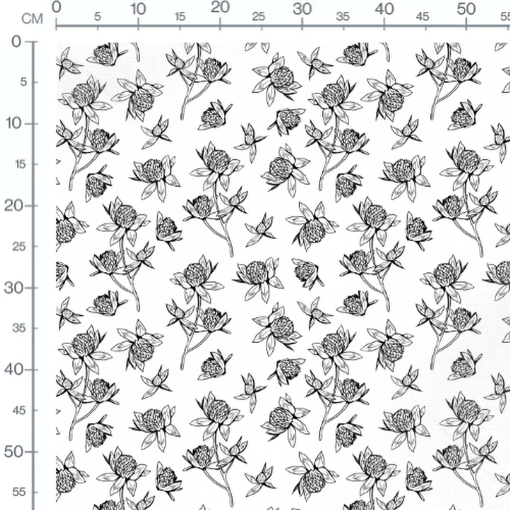 Tissu - Fleurs dessinées en noir