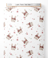 Tissu - Lapins fleuris sur fond blanc 2