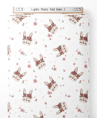 Tissu - Lapins fleuris sur fond blanc 2