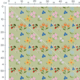Tissu - Fleurs et baies sur vert