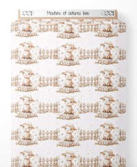 Tissu - Moutons et clôtures bois