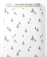Tissu - Sapin aquarelle vert et bleu