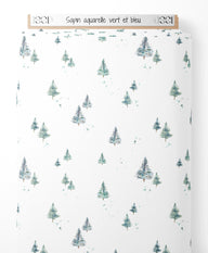 Tissu - Sapin aquarelle vert et bleu