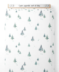 Tissu - Sapin aquarelle vert et bleu