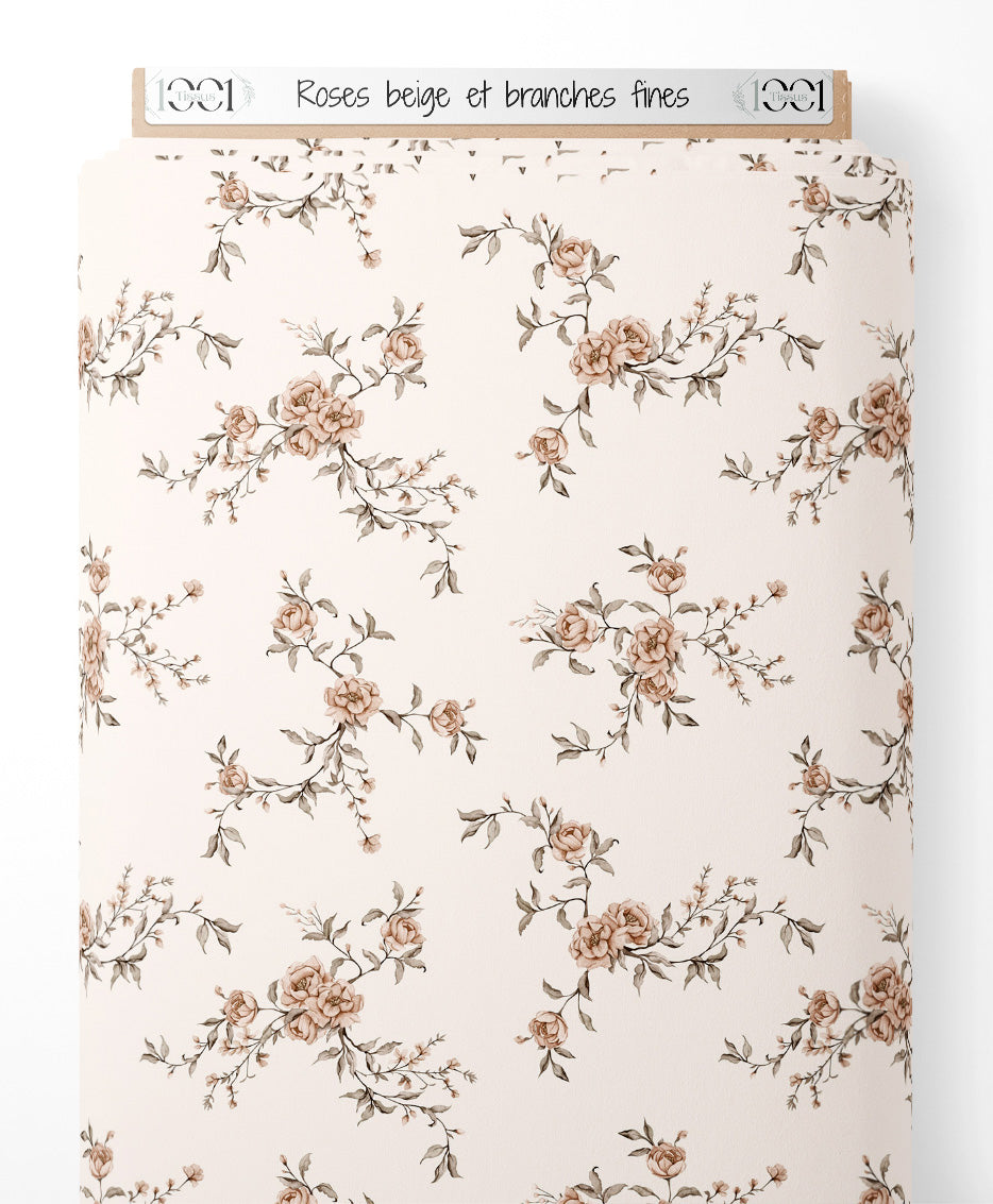 Tissu - Roses beige et branches fines