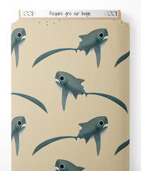 Tissu - Requins gris sur beige