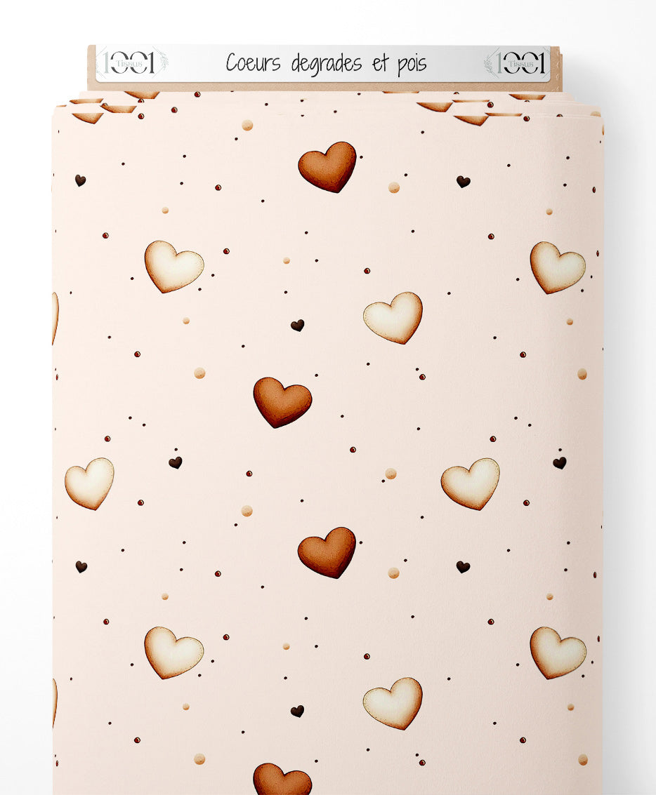 Tissu - Cœurs dégradés et pois