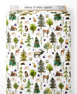 Tissu - Animaux et arbres aquarelle