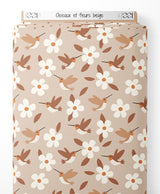 Tissu - Oiseaux et fleurs beige