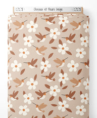 Tissu - Oiseaux et fleurs beige