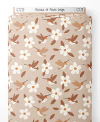 Tissu - Oiseaux et fleurs beige