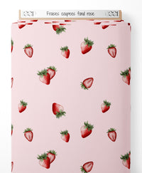 Tissu - Fraises coupées sur fond rose
