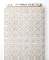 Tissu - Fleurs géométriques beige gris