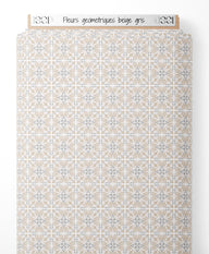 Tissu - Fleurs géométriques beige gris