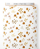 Tissu - Citrouilles et fleurs roses