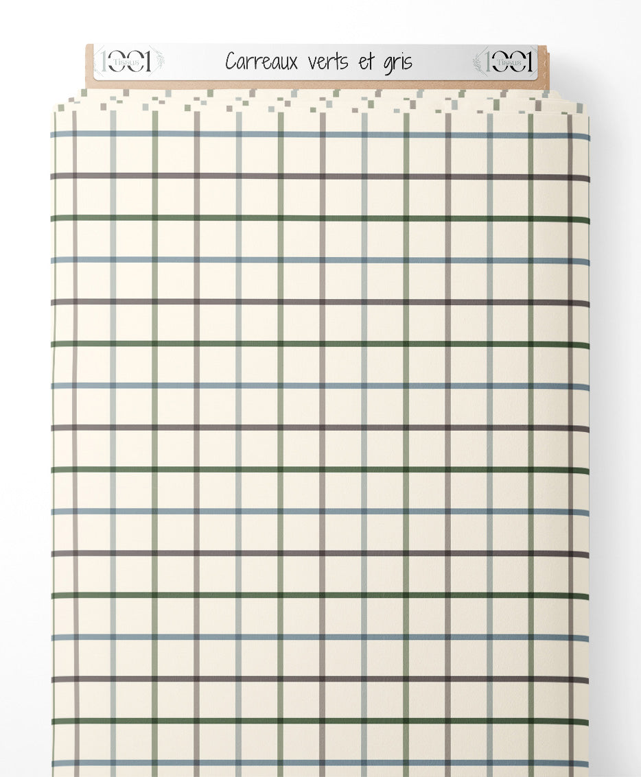 Tissu - Carreaux verts et gris