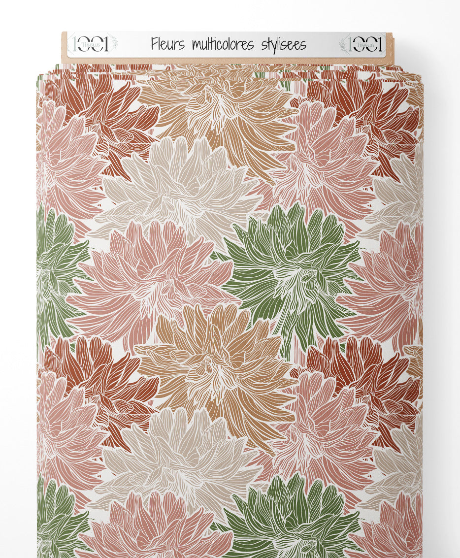 Tissu - Fleurs multicolores stylisées