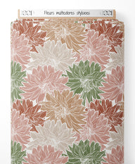 Tissu - Fleurs multicolores stylisées