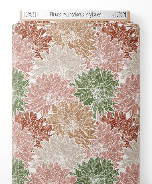 Tissu - Fleurs multicolores stylisées