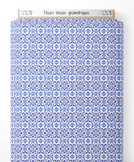 Tissu - Fleurs bleues géométriques