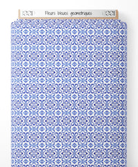 Tissu - Fleurs bleues géométriques