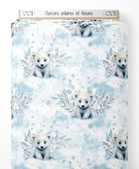Tissu - Oursons polaires et flocons