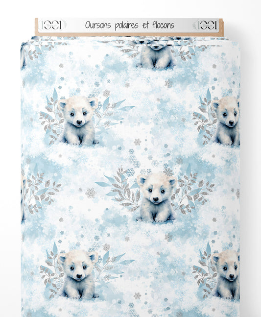 Tissu - Oursons polaires et flocons