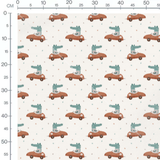 Tissu - Crocodiles en voitures marron
