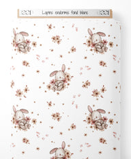 Tissu - Lapins endormis sur fond blanc