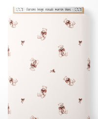 Tissu - Oursons beige nœuds marron blanc