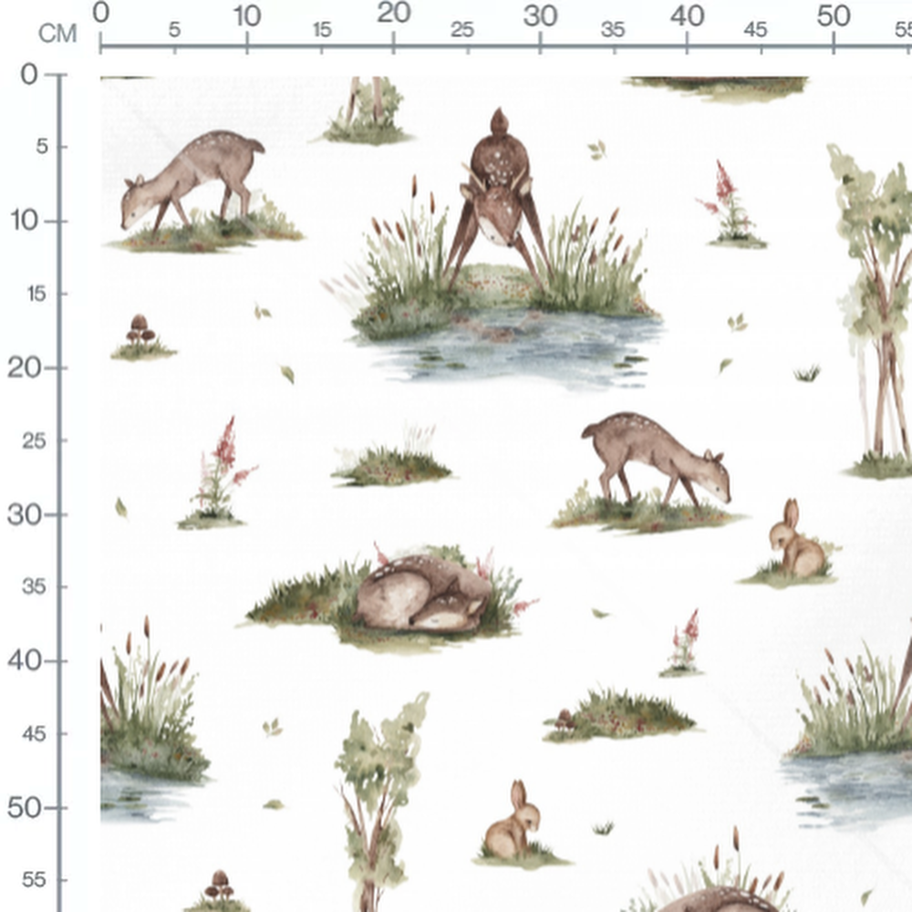 Tissu - Faons et lapins bruns verdoyants