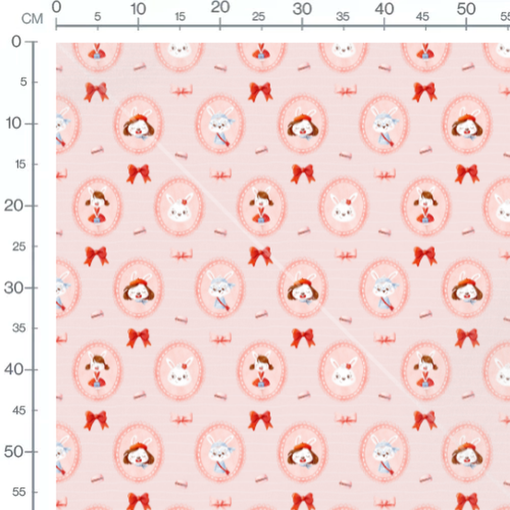Tissu - Lapins et noeuds roses