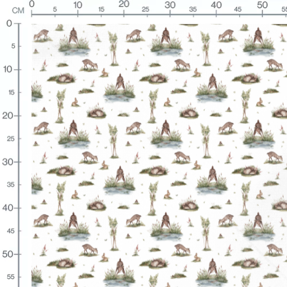 Tissu - Faons et lapins au bord de l'eau