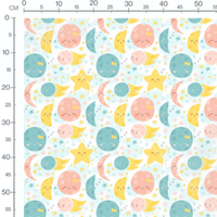 Tissu - Planètes multicolores sur bleu