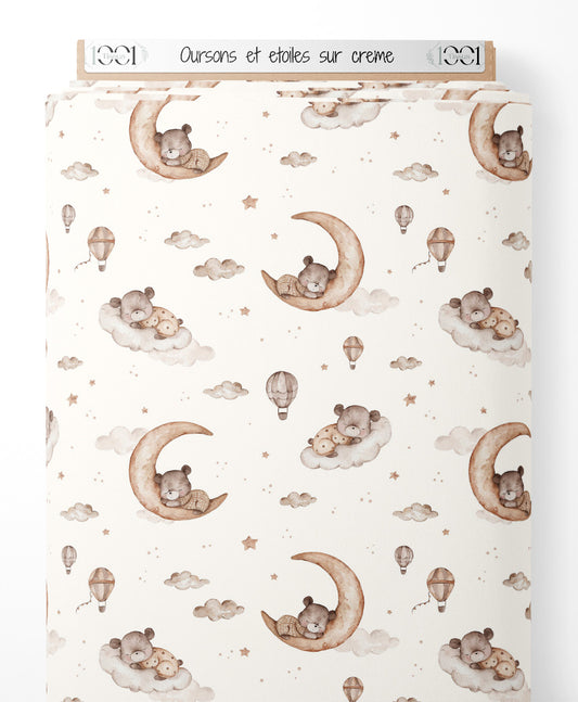 Tissu - Oursons et étoiles sur crème