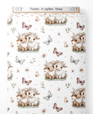 Tissu - Moutons et papillons floraux
