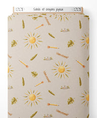 Tissu - Soleils et crayons joyeux