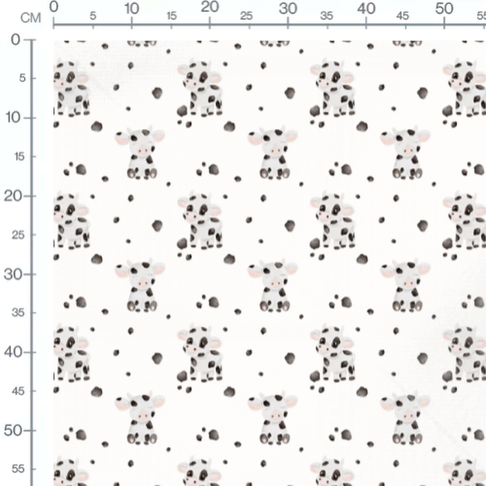 Tissu - Vaches noires sur fond blanc