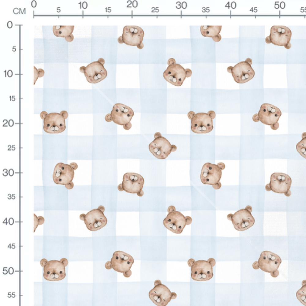 Tissu - Oursons bruns sur carreaux bleus