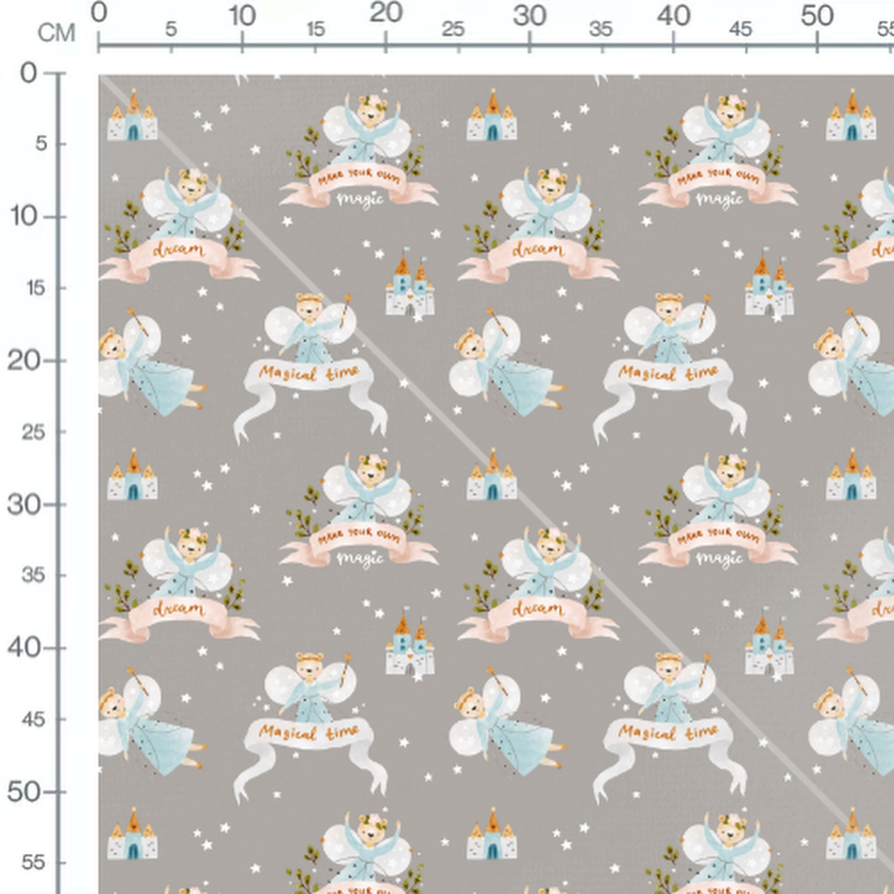 Tissu - Fées bleues et châteaux colorés