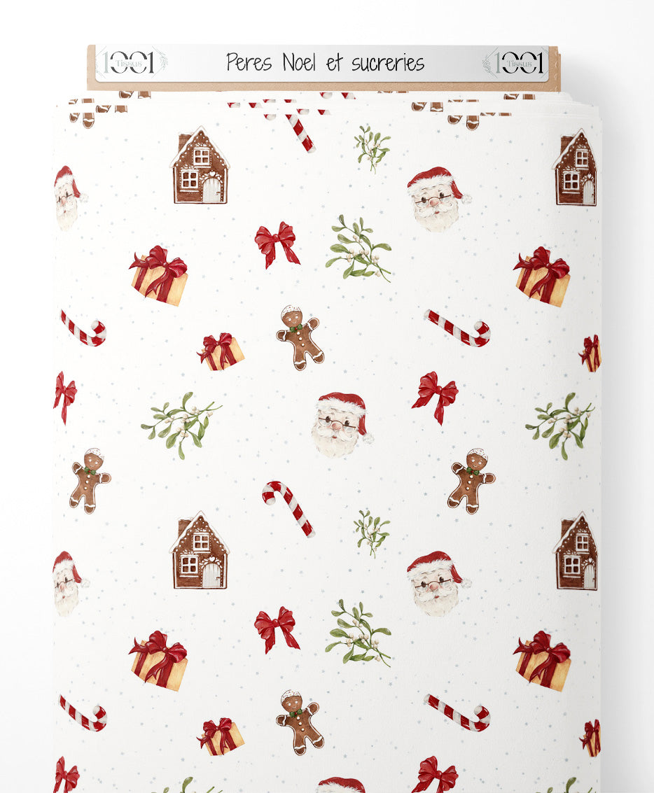 Tissu - Pères Noël et sucreries