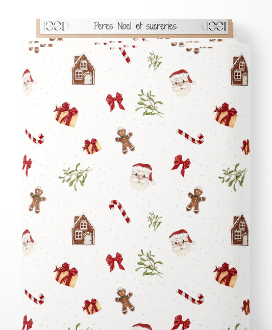 Tissu - Pères Noël et sucreries
