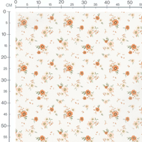 Tissu - Fleurs orange et crème