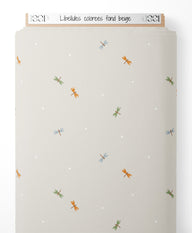 Tissu - Libellules colorées sur fond beige