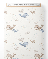 Tissu - Baleines bleues et grises ludiques