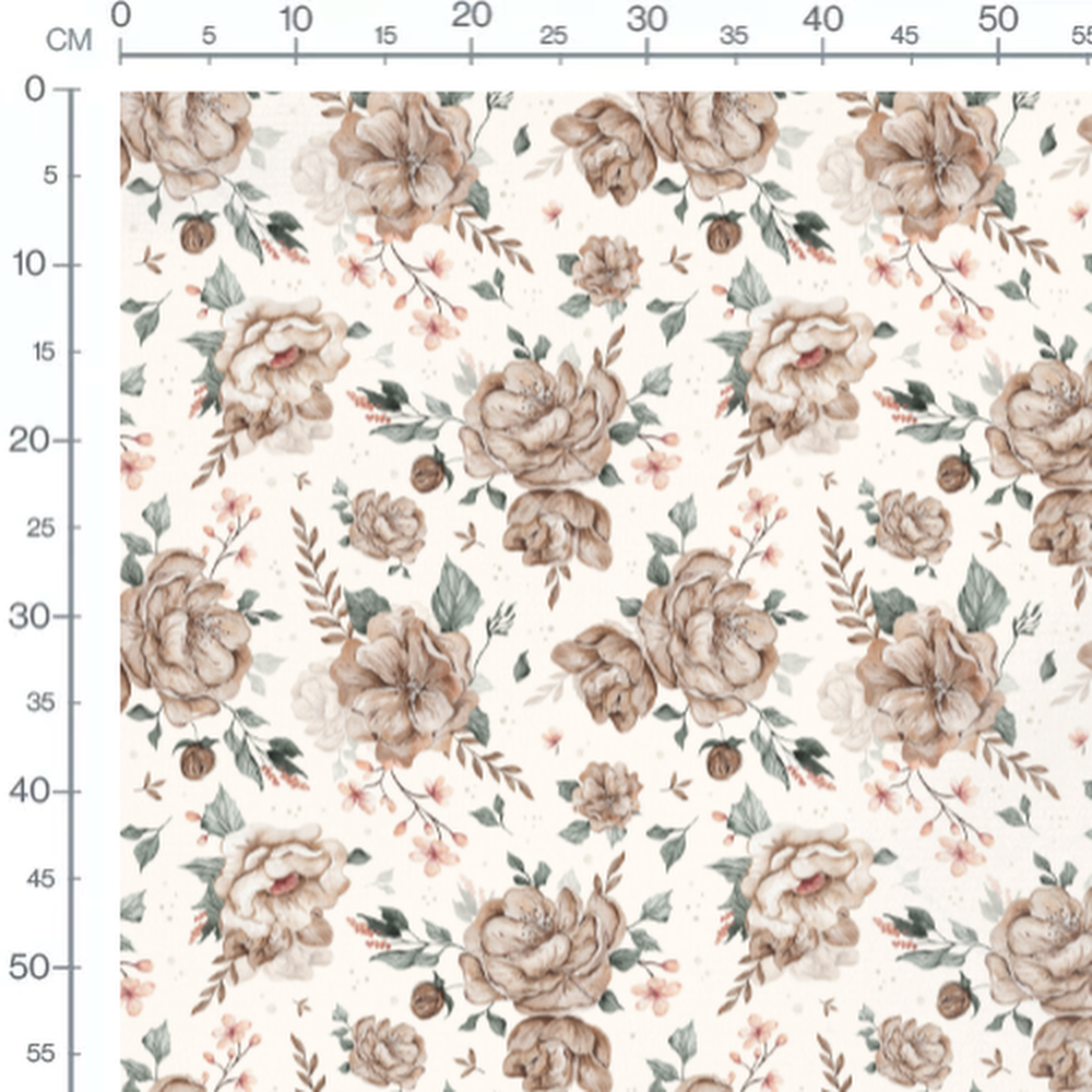 Tissu - Fleurs beige et roses colorées