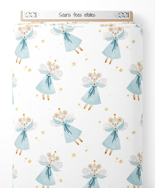Tissu - Souris fées étoiles