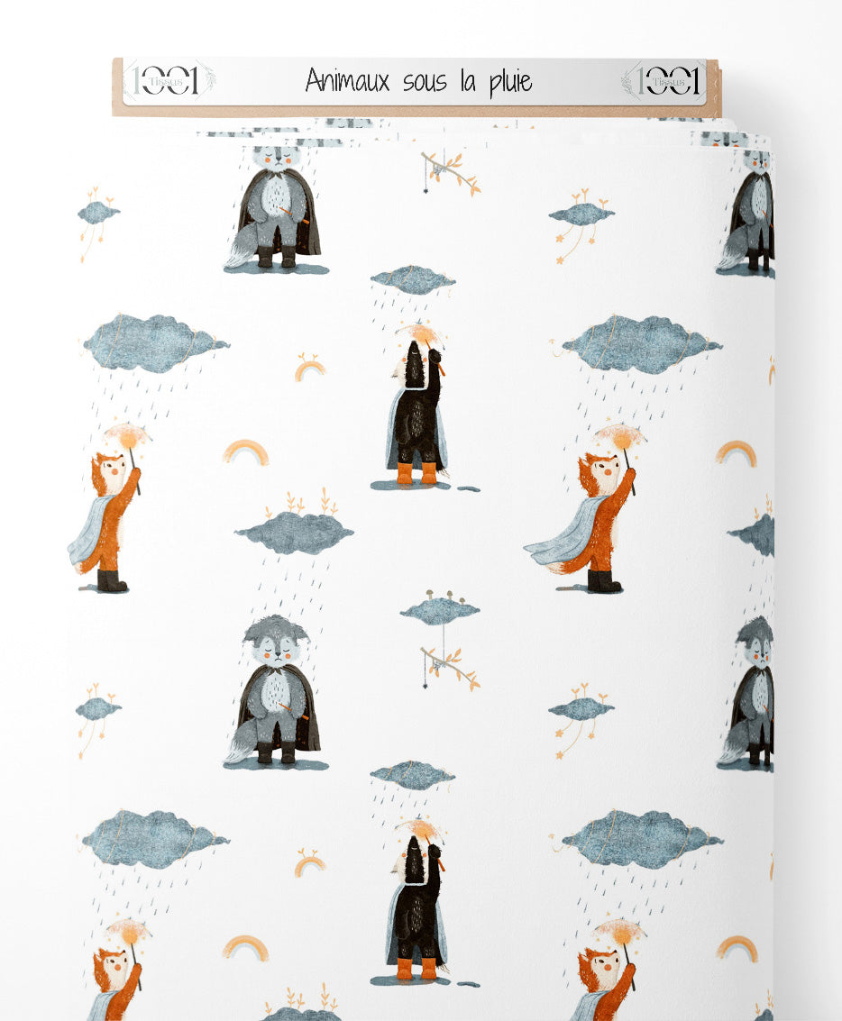Tissu - Animaux sous la pluie