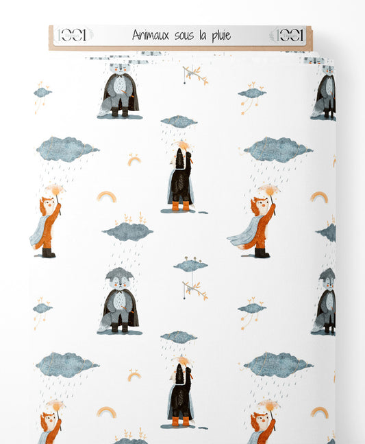 Tissu - Animaux sous la pluie