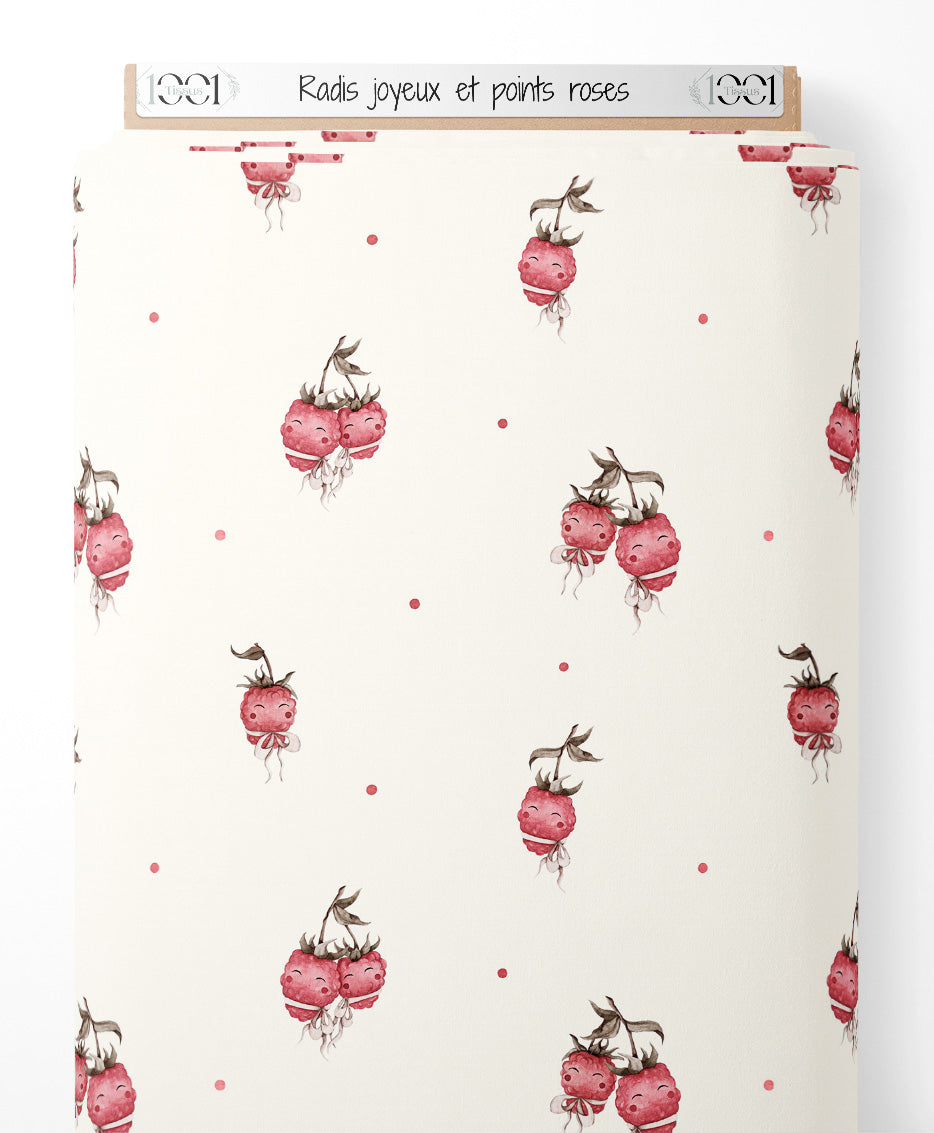 Tissu - Radis joyeux et points roses
